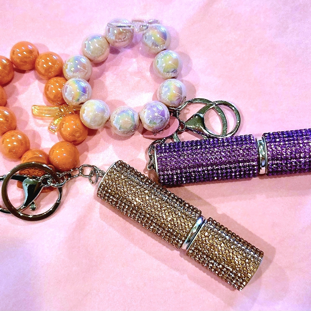 Rhinestone Keychains W Perfume Spray Bottle.